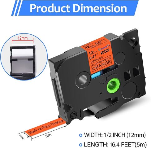 USUPERINK 1PK Compatible for Brother P-Touch Label Maker Tape TZe-C31 TZ-C31 TZeC31 TZC31 Black on Fluo Yellow 12mm 1/2 inch 0.47'' x 16.4ft Laminated TZe TZ Label Tape for PT-D210 D400 D600 H100 H110 in Kuwait