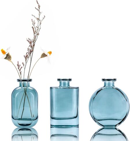 WHJY Grey Glass Vase Set of 3, Decorative Flower Vases for Centerpieces, Colored Bud Vases, Small Geometric Vases for Wedding, Home Décor in Saudi Arabia
