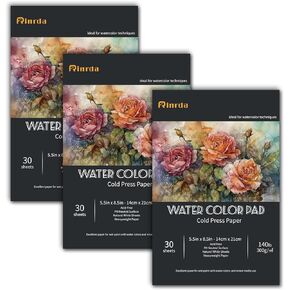 Watercolor Pads 5.5 * 8.5in 3 Pack,90 Sheets of Water Color Paper 140 lb -300GSM Cold Press Acid-Free Paper for Painting & Drawing, Wet, Mixed Media