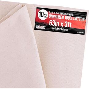 U.S. Art Supply 10-Ounce Unprimed 63" Wide x 2 Yards (6 Feet) Long Heavyweight Unstretched Canvas Roll - 100% Cotton, Woven - Oil & Acrylic Painting, Murals, Backdrop - Cut To Stretcher Bar Frame Size