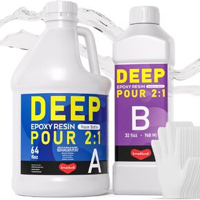 Smallbudi 0.75 Gallon Deep Pour Epoxy Resin Kit, 2-4" Depth Deep Pour Resin, Crystal Clear High Gloss Bubble-Free Casting Resin for Art Craft River Table Wood Filler Bar Top Coating - 2:1 Mix Ratio