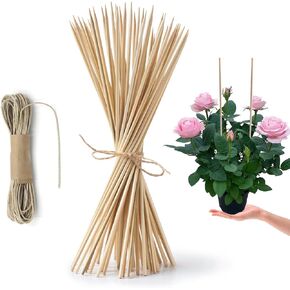 HOPELF 50 Pack 2ft Bamboo Plant Stakes for Wood Garden Sticks，Wooden Plant Supports，Bamboos，Bamboo Trellis，Crafts, More Size Choices 8"/12"/16"//2'/3'/4'/5'/6'