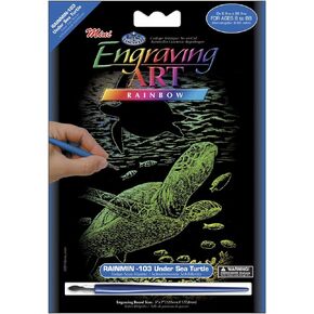 RAIMIN-103 Mini Rainbow Foil Engraving Art Kit, 5 by 7-Inch, Undersea Turtle