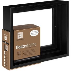 Ampersand Floaterframe Readymade Frame for Flat and 1 1/2" Deep Wood Panel and Canvas Artwork, Paintings, Prints, and More, 8"x10", Black Bold