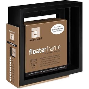 Ampersand Floaterframe Readymade Frame for Flat and 1 1/2" Deep Wood Panel and Canvas Artwork, Paintings, Prints, and More, 6"x6", Black Bold