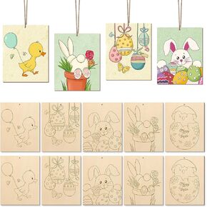 COCHIE 10 Pieces Large Spring Unfinished Wood Crafts to Paint for Adults and Kids, Bulk Predrilled Wooden Ornaments for Painting, Tulips Flowers Paintable Wood Slices Craft Supplies with Ropes