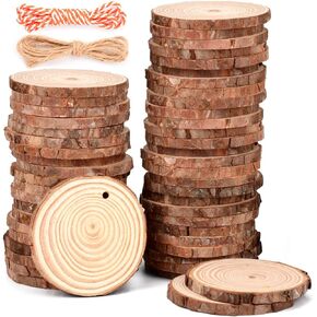 Philorn Natural Wood Slices for Centerpieces 10 Pcs 5.1-5.5 inch Unfinished Wood Rounds with Bark Wooden Circles for Crafts, Tree Slices for DIY Arts Crafts Rustic Wedding Decorations Christmas Orname