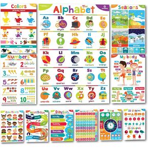 Sproutbrite Educational Posters for Toddlers - Classroom Posters - Playroom Decor - Daycare Classroom Decor - Preschool Home School Essentials - ABC Poster - Kids Posters 11 Charts (Non-Laminated)