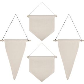 4 Pcs Blank Wall Banner Canvas Brooch Enamel Pin Display Banner, Flag and Pennant DIY Pendants for Decorating Classroom, Living Room, Bedroom(Give 2 Pcs Brooches)