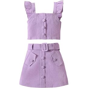 Fernvia Toddler Baby Girl Skirt Set Ruffle Sleeveless Tank Tops and Mini A-Line Belted Skirt 2Pcs Summer Outfits