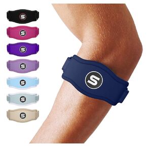 Sleeve Stars Tennis Elbow Brace for Men & Women, Tendonitis Elbow Brace & Strap Golfers Elbow Brace Counterforce Band for Tendon Pain Relief & Support for Forearm w/ 3 Straps Fits 9-23" (Single/Beige)