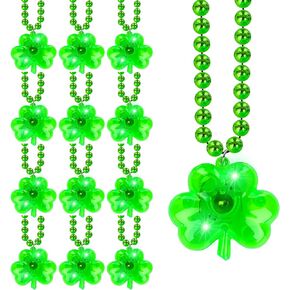 St. Patrick's Day Beads Accessories, 12PCS Light up Green Beads, Irish Shamrock for Everyone, 3D St. Patrick's Day Decorations Bulk Parade Procession Party Favor Celebrations