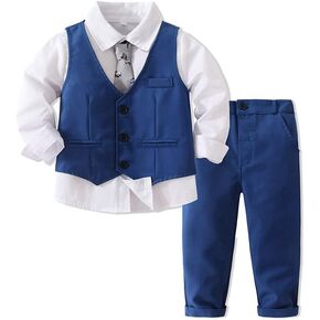 Abolai Baby Boys' 4 Piece Gentleman Set with White Shirt,Tie,Vest and Pant