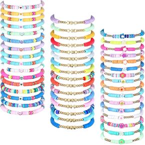 Jadive 48 Pcs Colorful Kids Friendship Bracelet Set Adjustable Stretch Beaded Bracelets Swift Bracelet Preppy Heishi Surfer Bracelets Set Friendship Bracelets for Girls Women Christmas Gift in Saudi Arabia