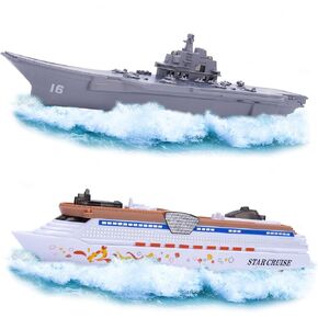 2PCS Aircraft Carrier Toy Cruise Ship with Lights and Sounds, Model Aircraft Carrier Navy Ship, Nautical Decorations Ocean Theme Party Supplies for Boys Gift Age 3-8 Collection