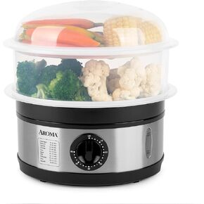 AROMA 5Qt. 2-Tier Food Steamer, BPA-Free, Dishwasher Safe (AFS-188), Black