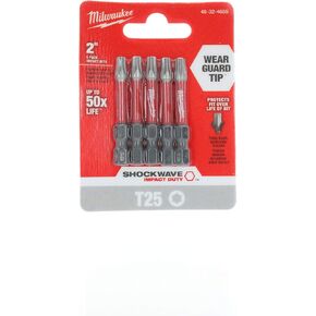 MILWAUKEE ELEC TOOL 48-32-4685 2" T25 Torx Bit (5 Pack)