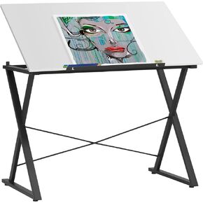 SD STUDIO DESIGNS Prime Drawing Storage Shelf Drafting Table, Silver/Black