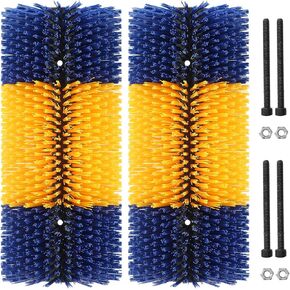 Livestock Scratch Brush, 2 Pcs Cow Brush with 4 Screws, Cattle Scratcher, Horse Brushes for Grooming, Cattle Supplies for Horse, Goat, Cow, Pig Scratching Itch Relief (Blue & Yellow) in Kuwait