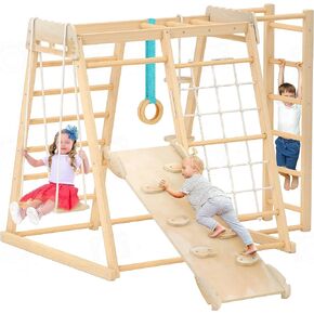 Jungle Gym, Toddler Climbing Toys, Indoor Playground Climbing Toys for Toddlers, Montessori Style Playground Sets for Backyards with Slide, Climbing Wall, Rope Wall Climber, Monkey Bars, Swing in Kuwait
