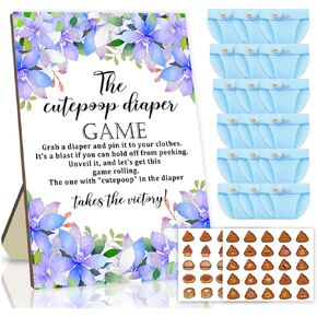 مضحك The Cutepoop حفاضات استحمام الطفل لعبة بنين بنات تحمل علامة استحمام خشبية للأطفال مع 50 قطعة حفاضات صغيرة باللون الأزرق للكشف عن الجنس ديكور حفلة استحمام الطفل