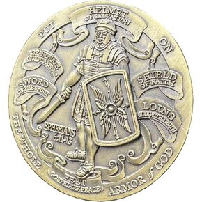 1.77 Inch Dia Put On The Full Armor of God Challenge Coin Antique Bronze Plated Armor of God and Ephesians 3D Commemorative Coin Token for Gift