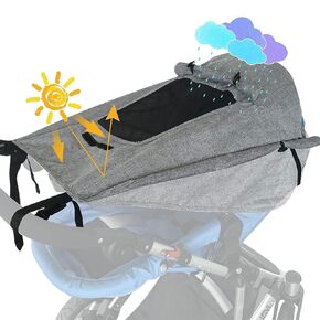Baby Stroller Sun Shade Universal Sun Protector Shade Blackout Cover Breathable Stroller Sun Shield Canopy Cover Sun Rain Shade with See Through Extender Accessory Easy Installation