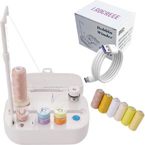 LRDCREEE Automatic Bobbin Winder with Auto Stopper, Large Spool Thread Holder and Extra 6 Spools of 400 Yards Polyester Threads for Sewing Machine Thread Winding Use