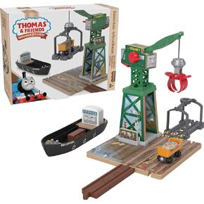 Thomas & Friends Wooden Railway Toy Train Set Brendam Docks Wood Playset with Cranky The Crane for Preschool Kids Ages 3+ Years