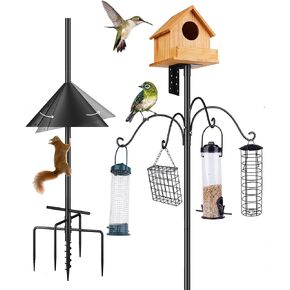 92 Inch Bird House Pole for Garden, Optimech Bird Feeder Poles with Squirrel Proof Baffle 4 Shepherd Hooks,Heavy Duty Stand 5-Prong Anchor Feeding Station (Bird House NOT Included)