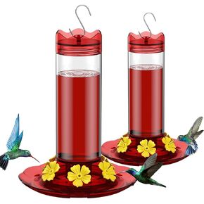 MrCrafts 2Pcs Hummingbird Feeders for Outdoors Hanging, Ant Moat & 6 Feeding Ports, 16 Ounces Bird Nectar Feeder for Garden Decor, Unique Gifts for Hummingbird Lovers, Family