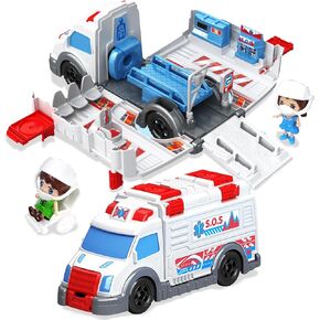 CORPER TOYS Ambulance Toy Truck Set with Stickers,Figures Ambulance Rescue Vehicle Toy Car for Toddler Kids 3-8 Pretend Playset Learning Toys for Birthday Christmas