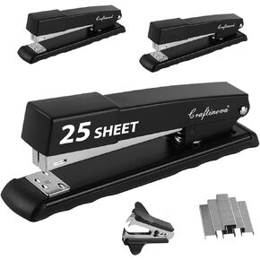 Metal Desktop Stapler - 25 Sheet Capacity, Heavy Duty, Black, with 2000 Staples & Remover, Office Use, 6 Pack