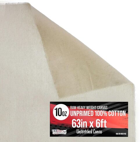 US Art Supply 10 أونصة غير معدة بعرض 63 بوصة × 2 ياردة (6 أقدام) لفة قماش طويلة ثقيلة الوزن غير متمدد - 100% قطن، منسوجة - طلاء زيتي وأكريليك، لوحات جدارية، خلفية - مقاس إطار شريط نقالة in Saudi Arabia