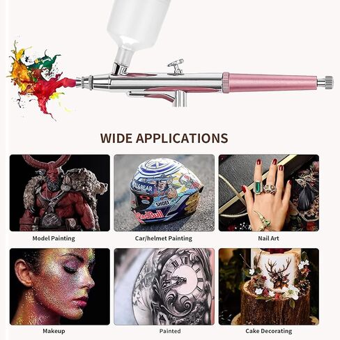 مجموعة البخاخة المحمولة ملحقات البخاخة مجموعة فرش الهواء مع ضاغط هواء 0.3 مم إبر فرشاة الهواء مجموعة مسدس للرسم والنموذج وتزيين الكعك والمكياج وفن الأظافر (أسود) in Kuwait