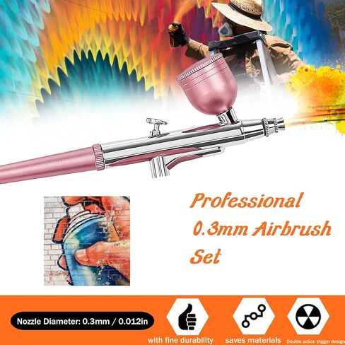 مجموعة البخاخة المحمولة ملحقات البخاخة مجموعة فرش الهواء مع ضاغط هواء 0.3 مم إبر فرشاة الهواء مجموعة مسدس للرسم والنموذج وتزيين الكعك والمكياج وفن الأظافر (أسود) in Kuwait