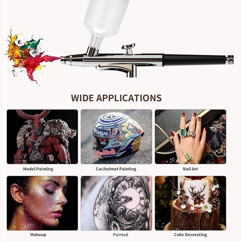 مجموعة البخاخة المحمولة ملحقات البخاخة مجموعة فرش الهواء مع ضاغط هواء 0.3 مم إبر فرشاة الهواء مجموعة مسدس للرسم والنموذج وتزيين الكعك والمكياج وفن الأظافر (أسود) in Kuwait