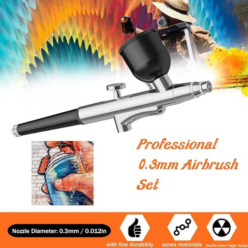 مجموعة البخاخة المحمولة ملحقات البخاخة مجموعة فرش الهواء مع ضاغط هواء 0.3 مم إبر فرشاة الهواء مجموعة مسدس للرسم والنموذج وتزيين الكعك والمكياج وفن الأظافر (أسود) in Kuwait