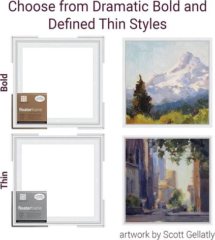 Ampersand Floaterframe Readymade Frame for Flat and 1 1/2" Deep Wood Panel and Canvas Artwork, Paintings, Prints, and More, 16"x20", White Thin in Saudi Arabia