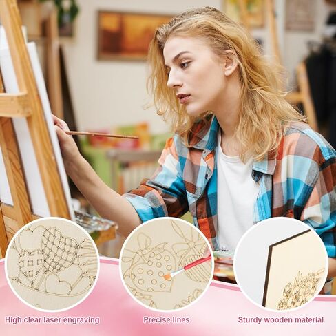 COCHIE 10PCS Large Fall Unfinished Wood Crafts to Paint for Adults, Bulk Predrilled Wooden Ornaments for Painting, Pumpkin Scarecrow Maple Leaf Paintable Wood Slices Craft Supplies with Ropes in Kuwait