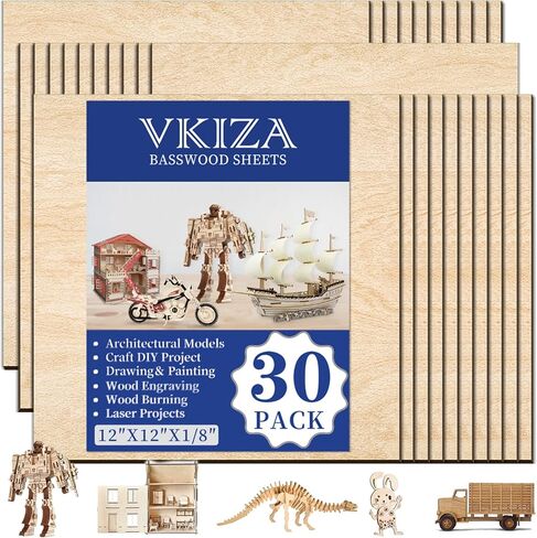 30 حزمة من أوراق خشب الزيزفون مقاس 12 بوصة × 12 بوصة × 1/8 بوصة، خشب الزيزفون 3 مم للقطع بالليزر، لوح خشب رقائقي رقيق غير مكتمل للحرف اليدوية، صناعة النماذج المعمارية بنفسك، نقش الخشب، منتج حرق الخشب. in Kuwait