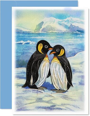Penguin Couple Quilling Card, Anniversary Card for Wife, Husband, Parents, Handcrafted Greeting Card for Wedding, Birthday, Thinking of You, Mothers Day, Valentines Day Card in Saudi Arabia