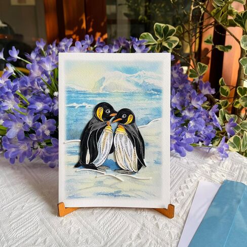 Penguin Couple Quilling Card, Anniversary Card for Wife, Husband, Parents, Handcrafted Greeting Card for Wedding, Birthday, Thinking of You, Mothers Day, Valentines Day Card in Saudi Arabia