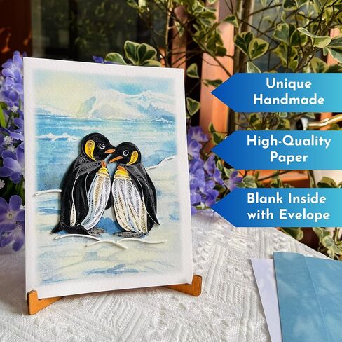 Penguin Couple Quilling Card, Anniversary Card for Wife, Husband, Parents, Handcrafted Greeting Card for Wedding, Birthday, Thinking of You, Mothers Day, Valentines Day Card in Saudi Arabia