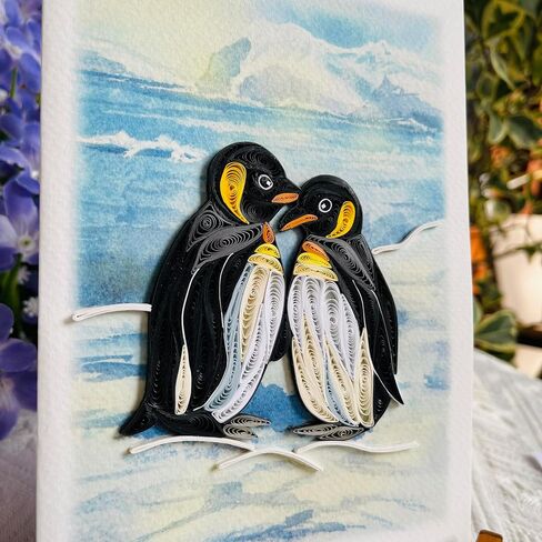 Penguin Couple Quilling Card, Anniversary Card for Wife, Husband, Parents, Handcrafted Greeting Card for Wedding, Birthday, Thinking of You, Mothers Day, Valentines Day Card in Saudi Arabia