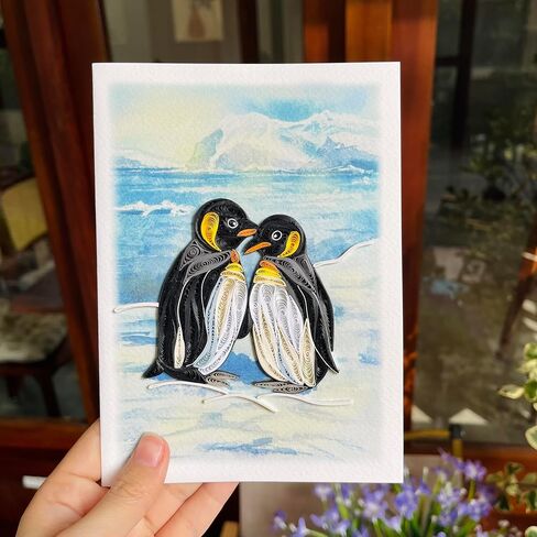 Penguin Couple Quilling Card, Anniversary Card for Wife, Husband, Parents, Handcrafted Greeting Card for Wedding, Birthday, Thinking of You, Mothers Day, Valentines Day Card in Saudi Arabia