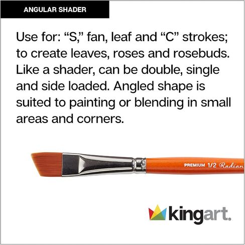 فرشاة فنان KINGART Premium Radiant 6400-1/8 Angular Shader Series، شعر تاكلون صناعي، مقبض قصير، للرسم بالأكريليك والزيت والألوان المائية، مقاس 1/8 بوصة in Kuwait