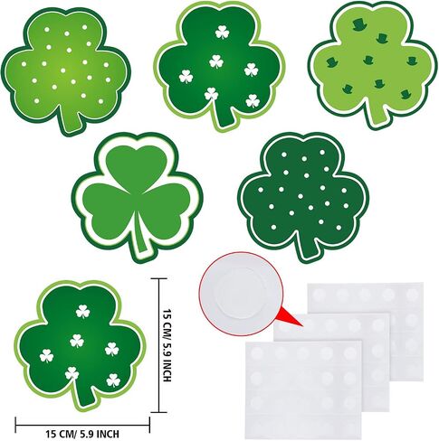 St. Patrick's Day Decoration Shamrocks Clover Cut-Outs Shamrocks Irish Paper Cut-Outs with Adhesive Dots for Bulletin Board Classroom School Ireland Saint Patrick's Day Party, 5.9 x 5.9 Inch (40 Pcs) in Saudi Arabia