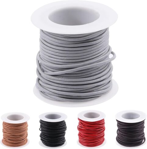 11 Yards x 2mm Light Gray Round Leather String Cord Soft Leather Rope Cord Spool for Necklaces Bracelets Shoelace Wrapping Crafts Jewelry Making Supplies in Saudi Arabia
