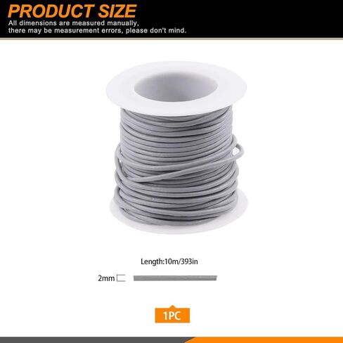 11 Yards x 2mm Light Gray Round Leather String Cord Soft Leather Rope Cord Spool for Necklaces Bracelets Shoelace Wrapping Crafts Jewelry Making Supplies in Saudi Arabia